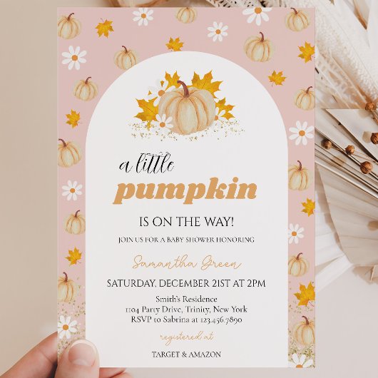 Invitation Fête de Bébé Fille Boho Citrouille