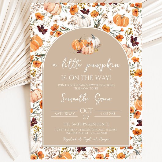 Invitation Fête de Bébé Fille Boho Citrouille