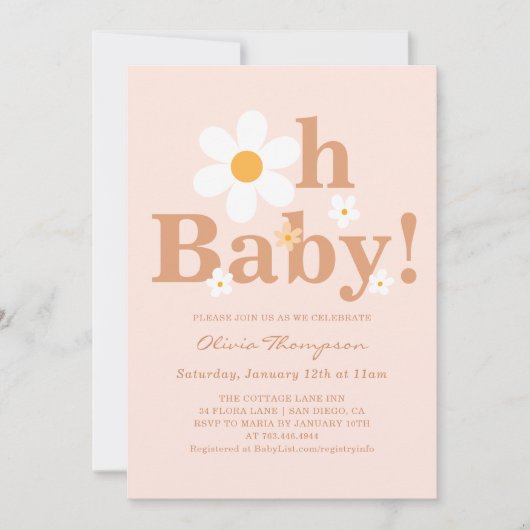 Invitation Fête de bébé fille Boho Daisy (Devant)