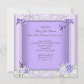 Invitation Fête de bébé fille brune Gris Lavande (Dos)
