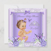 Invitation Fête de bébé fille brune Gris Lavande (Devant)