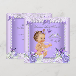 Invitation Fête de bébé fille brune Gris Lavande