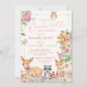 Invitation Fête de Bébé Fille Cerf Forêt Enchantée (Devant)