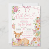 Invitation Fête de Bébé Fille Cerf Forêt Enchantée (Devant)