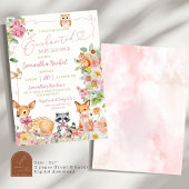 Invitation Fête de Bébé Fille Cerf Forêt Enchantée