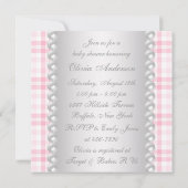 Invitation Fête de bébé fille Cheval à Bascule Gingham Rose P (Dos)