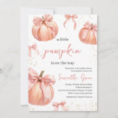 Invitation Fête de bébé Fille Citrouille à Ruban Rose (Devant)