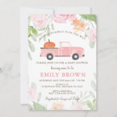 Invitation Fête de bébé Fille CITROUILLE Rose avec Camion Flo (Devant)