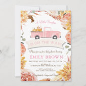 Invitation Fête de bébé Fille Citrouille Rose Fleurs d'AUTOMN (Devant)