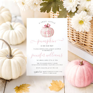 Invitation Fête de Bébé Fille Citrouille Toile Rose