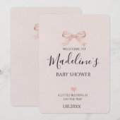 Invitation Fête de Bébé Fille Coquette Ruban Rose (Devant / Derrière)