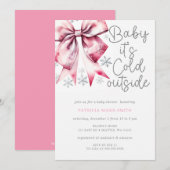 Invitation Fête de Bébé Fille Coquette Ruban Rose Froid à l'E (Devant / Derrière)