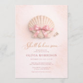 Invitation Fête de bébé Fille Coquillage Rose (Devant)