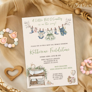 Invitation Fête de bébé fille Country Wildflowers Clothesline