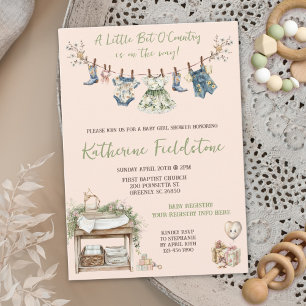 Invitation Fête de bébé fille Country Wildflowers Clothesline