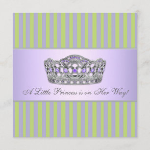 Invitation Fête de bébé fille couronne de princesse verte vio