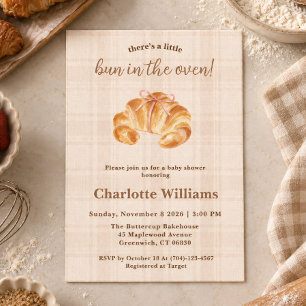 Invitation Fête de Bébé Fille Croissant avec un Petit Pain au