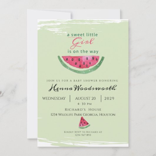 Invitation Fête de bébé fille d'été Pastèque Sucrée (Devant)