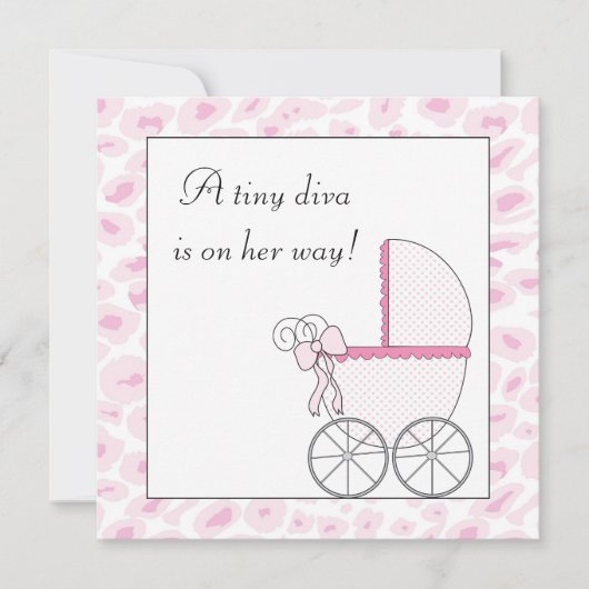 Invitation Fête de bébé fille diva voiture rose bébé léopard (Devant)