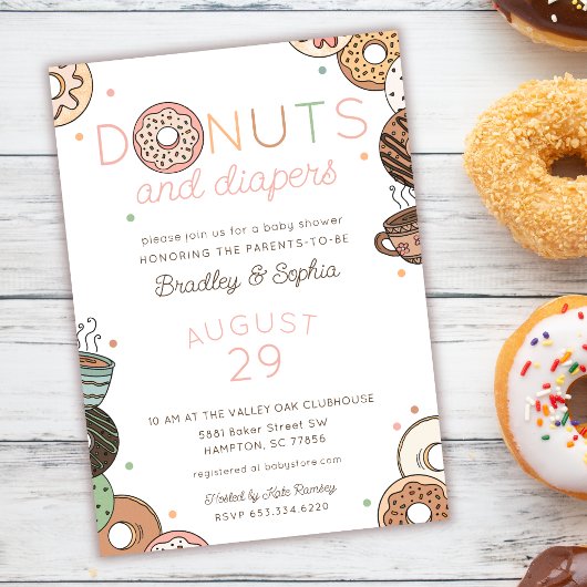 Invitation Fête de Bébé Fille Donuts et Couches
