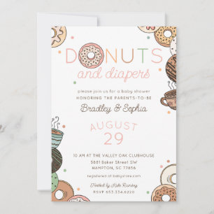 Invitation Fête de Bébé Fille Donuts et Couches