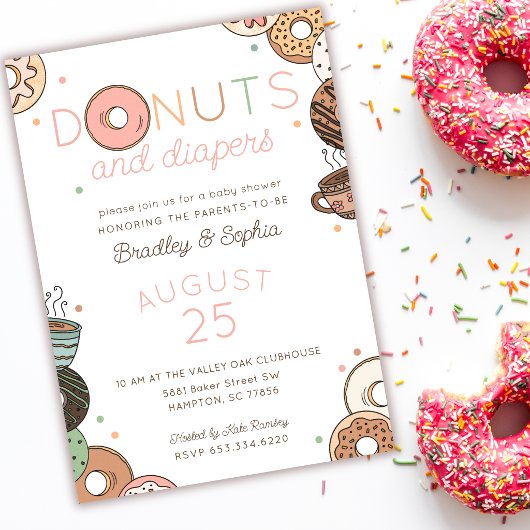 Invitation Fête de Bébé Fille Donuts et Couches pour les Futu