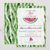 Invitation Fête de Bébé Fille Douce Bordure Pastèque Été (Devant / Derrière)