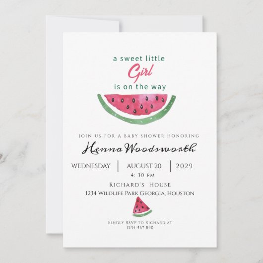 Invitation Fête de Bébé Fille Douce Pastèque Été (Devant)