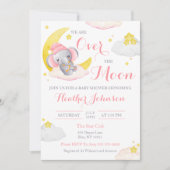 Invitation Fête de Bébé Fille Eléphant Au-Dessus de la Lune (Devant)
