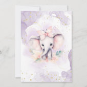 Invitation Fête de bébé fille éléphant rose violet (Dos)