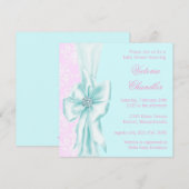 Invitation Fête de bébé fille en damas bleu sarcelle et rose (Devant / Derrière)