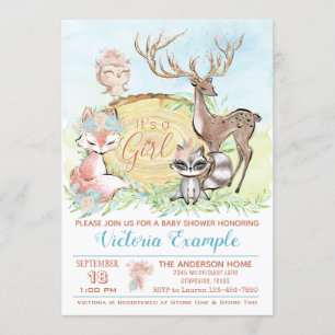 Invitation Fête de bébé fille en forêt