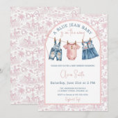 Invitation Fête de Bébé Fille en Jean Bleu (Devant / Derrière)
