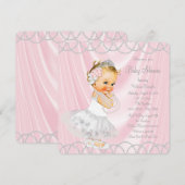 Invitation Fête de Bébé Fille en Satin Rose et Perles (Devant / Derrière)