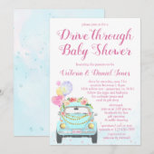 Invitation Fête de bébé fille en voiture (Devant / Derrière)