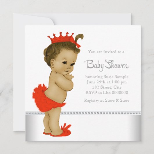 Invitation Fête de bébé fille ethnique Rouge (Devant)