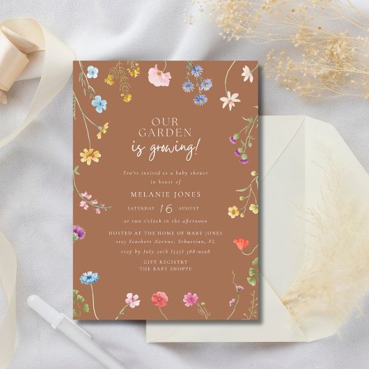 Invitation Fête de Bébé Fille Fleur Sauvage