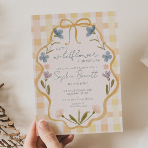 Invitation Fête de Bébé Fille Fleur Sauvage Bohème Coquette A