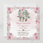 Invitation Fête de bébé fille fleurie cerf (Devant)