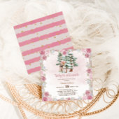 Invitation Fête de bébé fille fleurie cerf