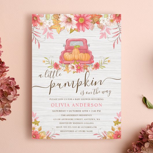 Invitation Fête de bébé fille Fleurs de citrouille d'automne