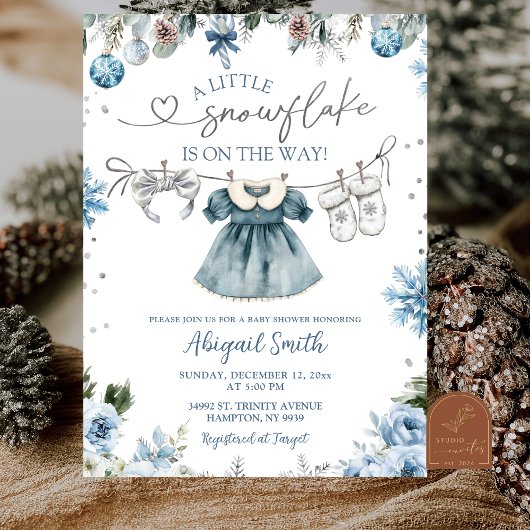 Invitation Fête de bébé fille flocon de neige de Noël Linge