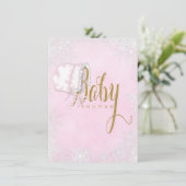 Invitation Fête de bébé fille flocon de neige en or rose (Debout devant)