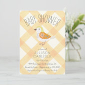 Invitation Fête de bébé Fille Gingham Floral Oiseau 010 (Debout devant)