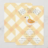 Invitation Fête de bébé Fille Gingham Floral Oiseau 010 (Devant / Derrière)