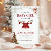 Invitation Fête de Bébé Fille Gingham Noël Mignonne