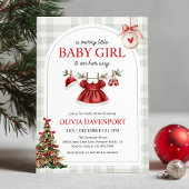 Invitation Fête de Bébé Fille Gingham Noël Mignonne