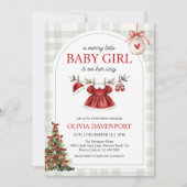 Invitation Fête de Bébé Fille Gingham Noël Mignonne (Devant)