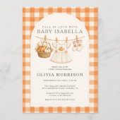 Invitation Fête de Bébé Fille Gingham Vêtements à Liner Tombe (Devant)