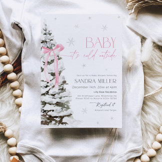 Invitation Fête de Bébé Fille Hiver Arc-en-ciel Rose